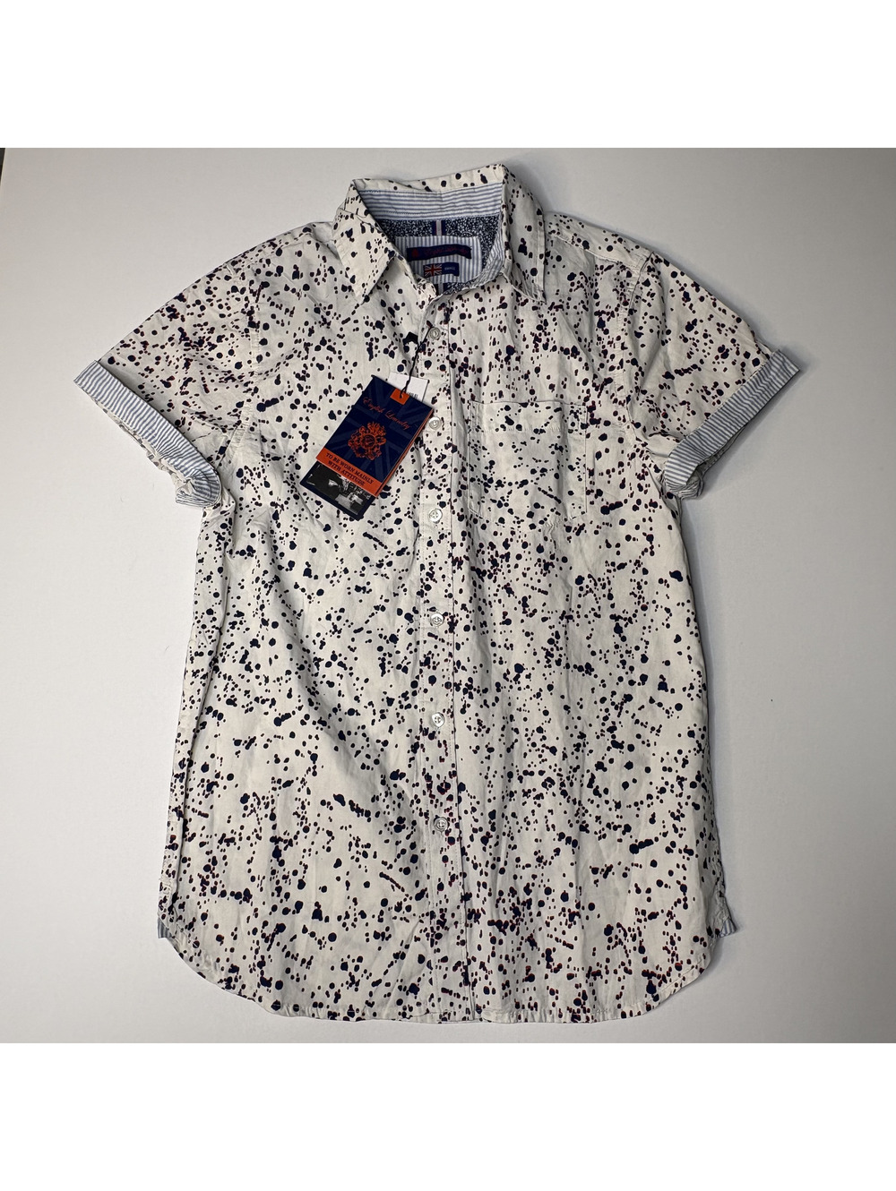 English Laundry Mens Small Blue Floral Short Sleeve Shirt